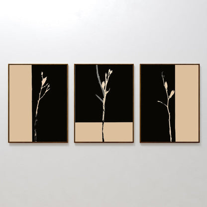 Elegant Black and Gold Floral Triptych Oil Painting for Modern Home Decor