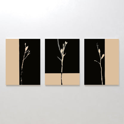 Elegant Black and Gold Floral Triptych Oil Painting for Modern Home Decor