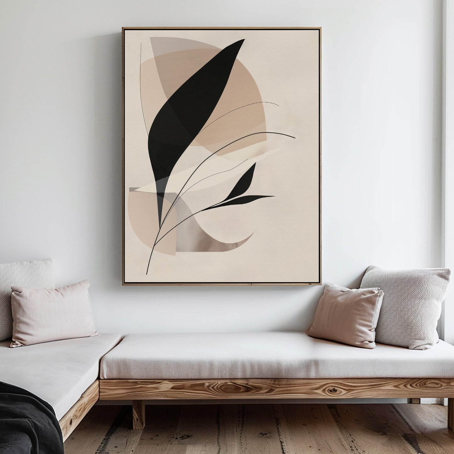 Abstract Black and Beige Floral Oil Painting for Modern Home Decor