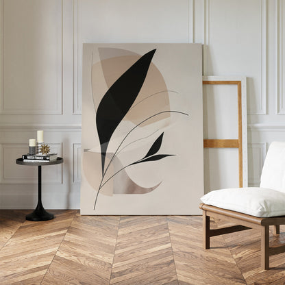 Abstract Black and Beige Floral Oil Painting for Modern Home Decor