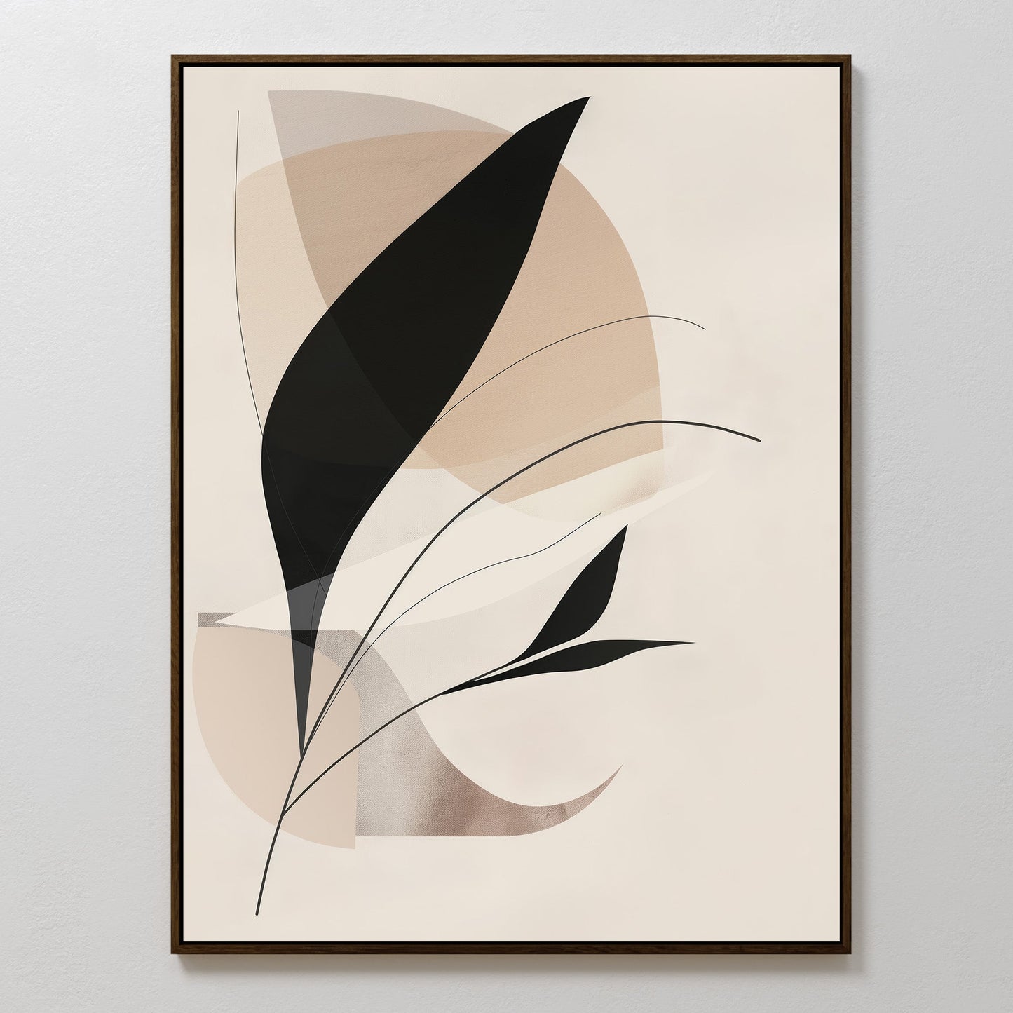 Abstract Black and Beige Floral Oil Painting for Modern Home Decor