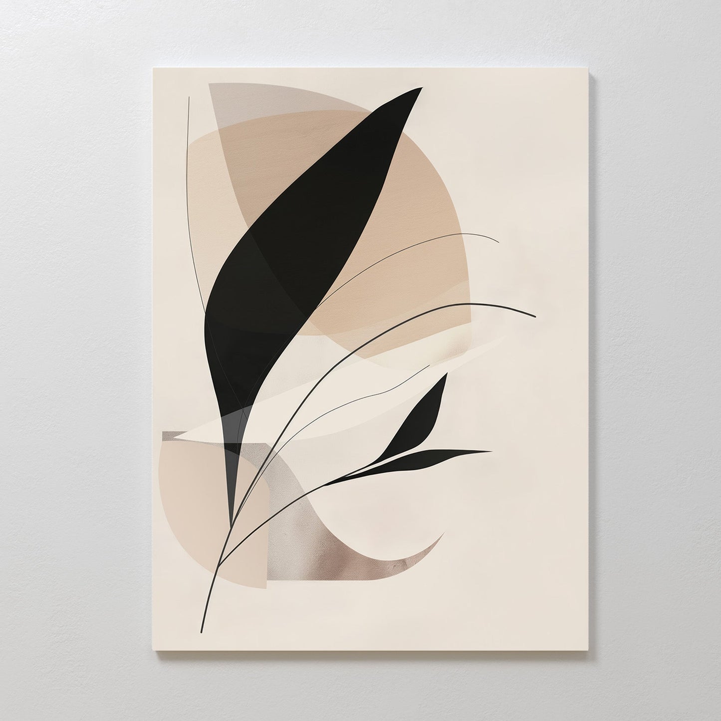 Abstract Black and Beige Floral Oil Painting for Modern Home Decor