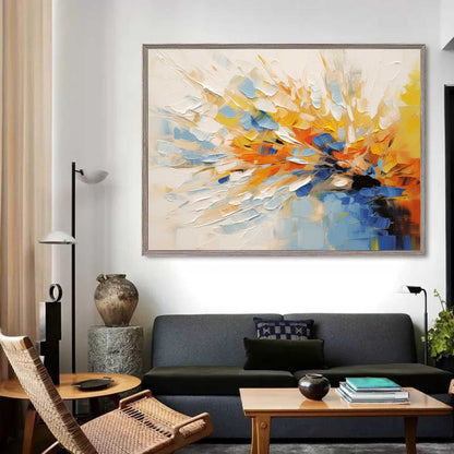 Vibrant Abstract Oil Painting with Bold Colors and Dynamic Brush Strokes