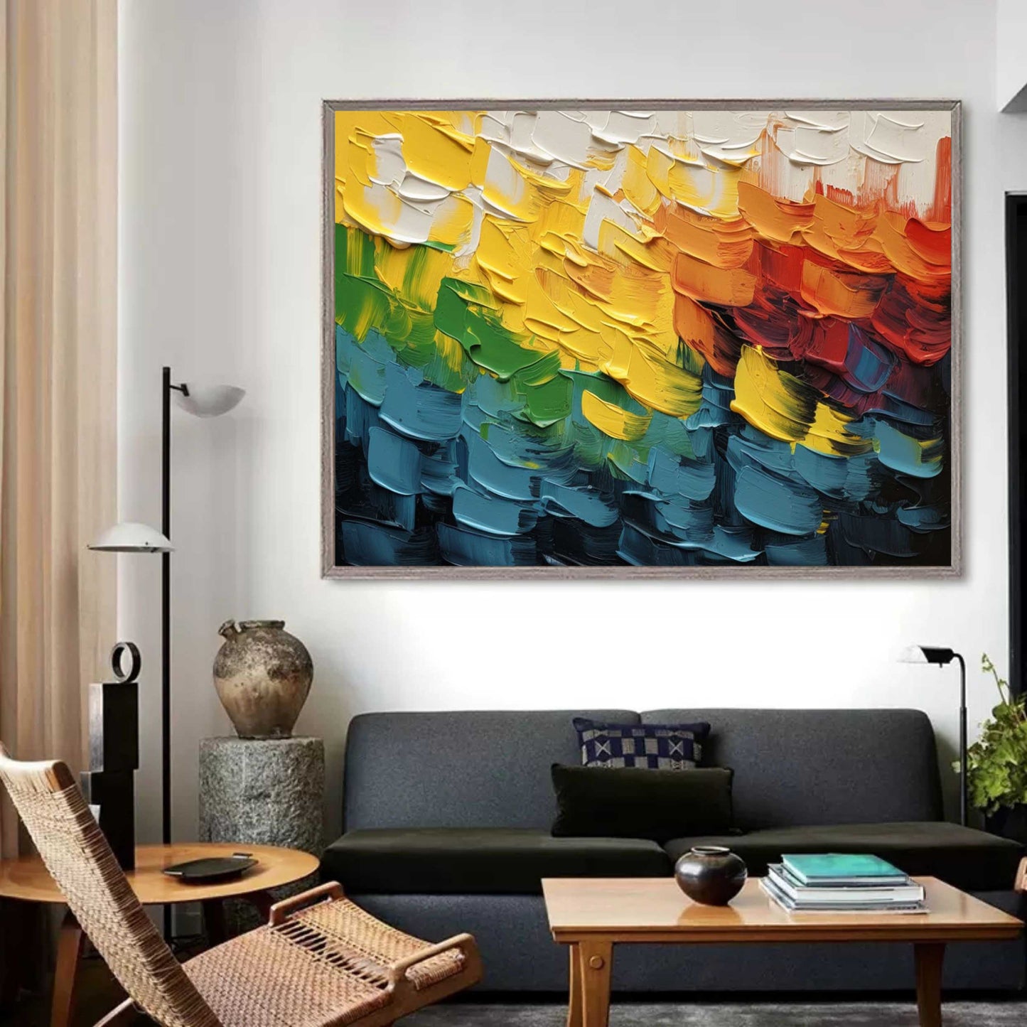 Vibrant Abstract Oil Painting with Bold Color Palette for Modern Home Decor