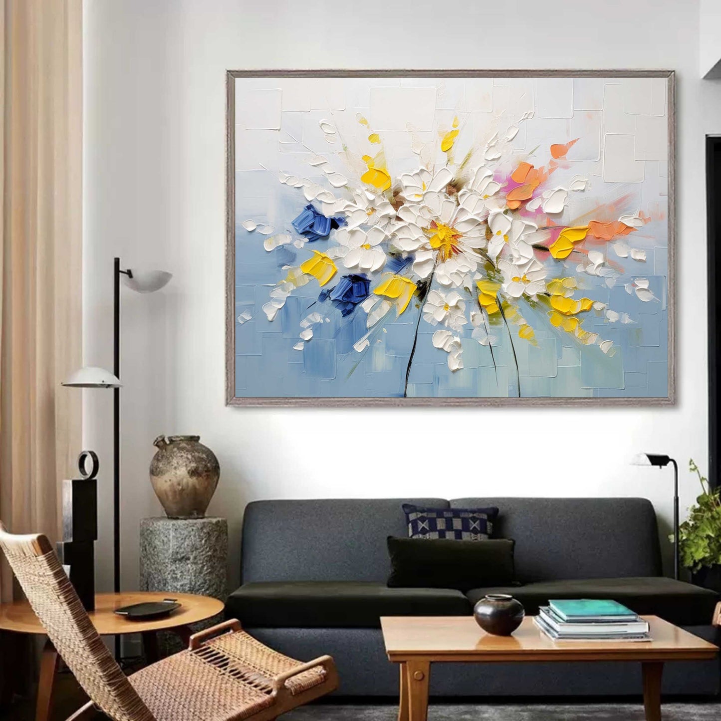 Vibrant Floral Landscape Oil Painting with Bold Colors and Texture
