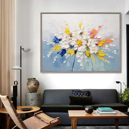 Vibrant Floral Landscape Oil Painting with Bold Colors and Texture