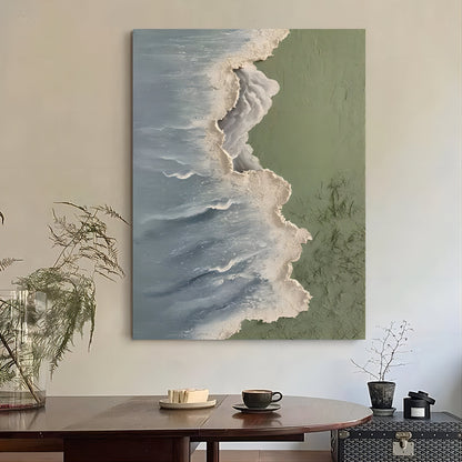 Coastal Serenity: Textured Ocean Waves and Nature in Stunning Oil Painting Art