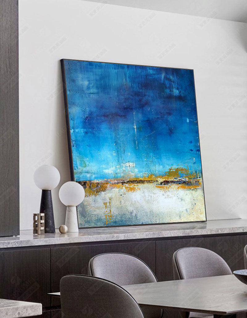 Vibrant Blue Sky Abstract Oil Painting for Modern Home D√©cor