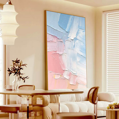 Serene Abstract Oil Painting in Soft Blue and Pink Hues for Modern Decor