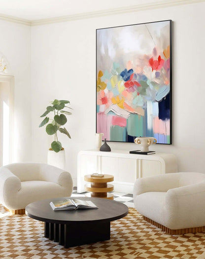 Vibrant Abstract Floral Oil Painting for Modern Home Decor