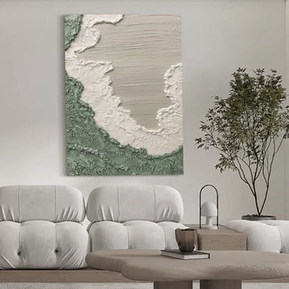 Serene Green and White Abstract Oil Painting for Modern Home Decor