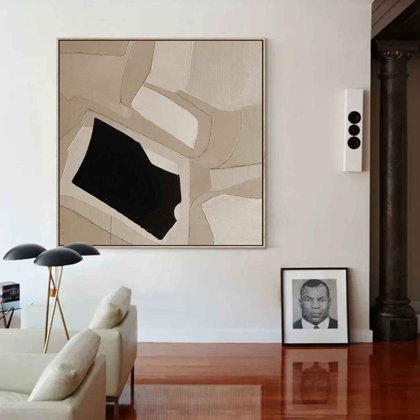 Contemporary Minimalist Geometric Oil Painting in Neutral Tones