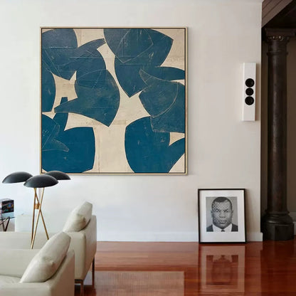 Contemporary Minimalist Abstract Oil Painting with Rich Blue Tones