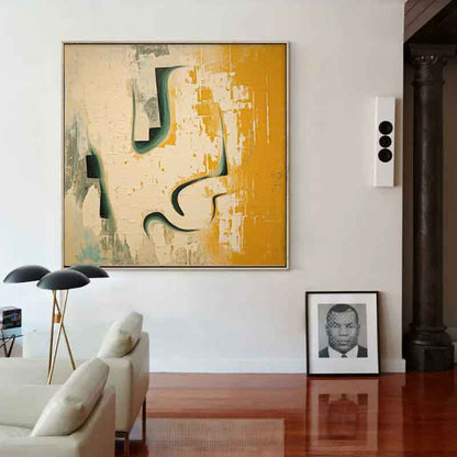 Abstract Minimalist Oil Painting with Yellow and Green Accents for Modern Spaces