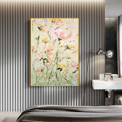 Vibrant Floral Oil Painting with Soft Pastels and Textured Brushstrokes