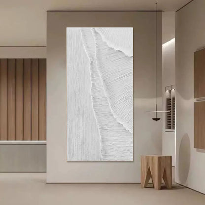 Textured White Abstract Oil Painting for Modern Minimalist Home Decor