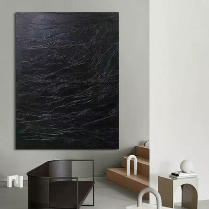 Abstract Black Textured Oil Painting for Modern Home Decor