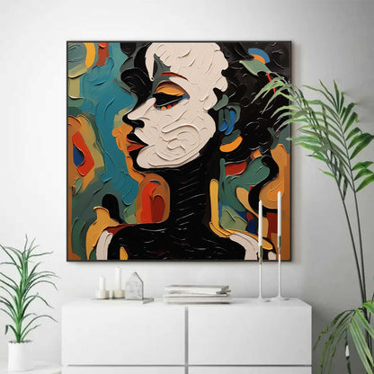 Vibrant Abstract Portrait Oil Painting with Bold Colors and Unique Texture