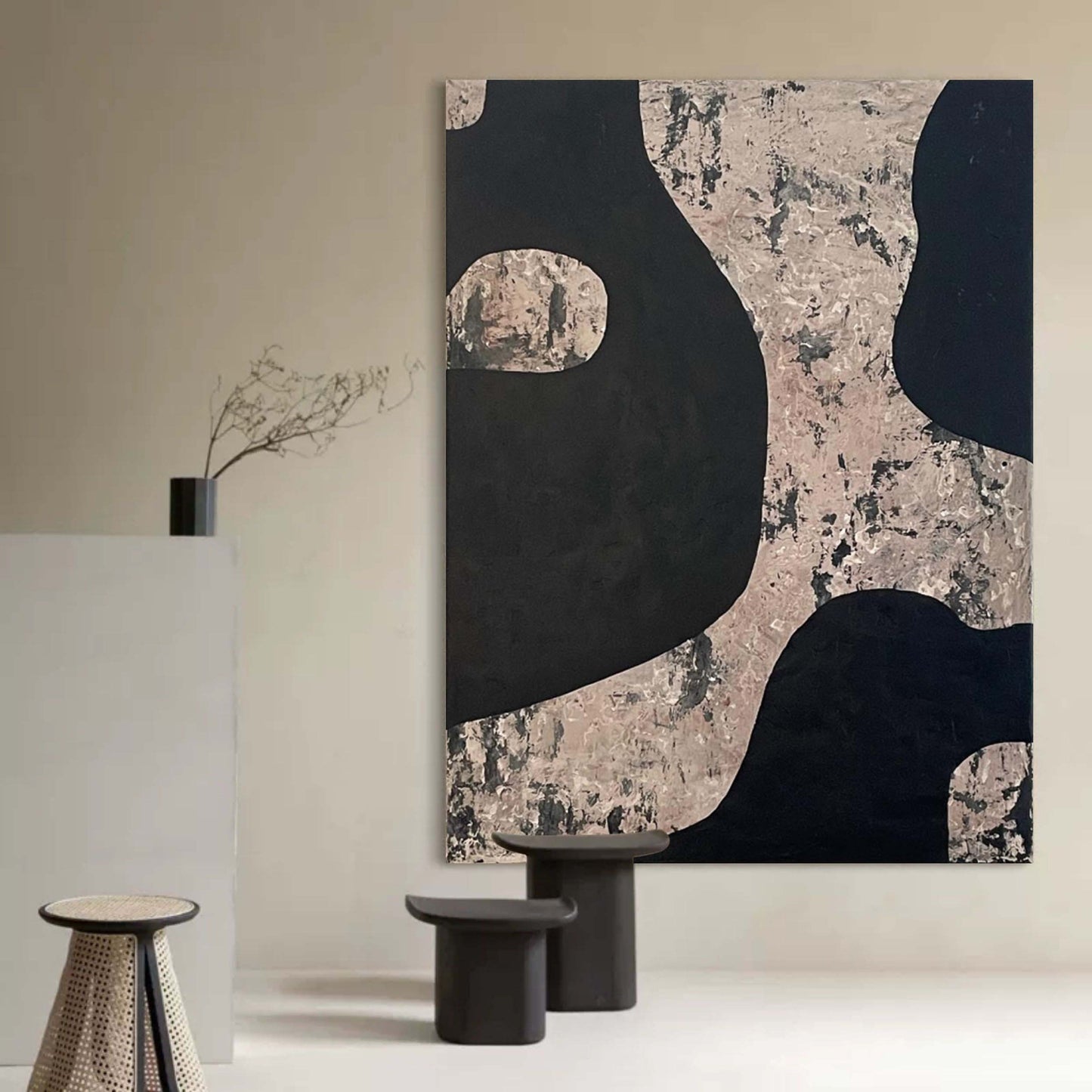 Modern Wabi-Sabi Abstract Oil Painting for Elegant Home Decor