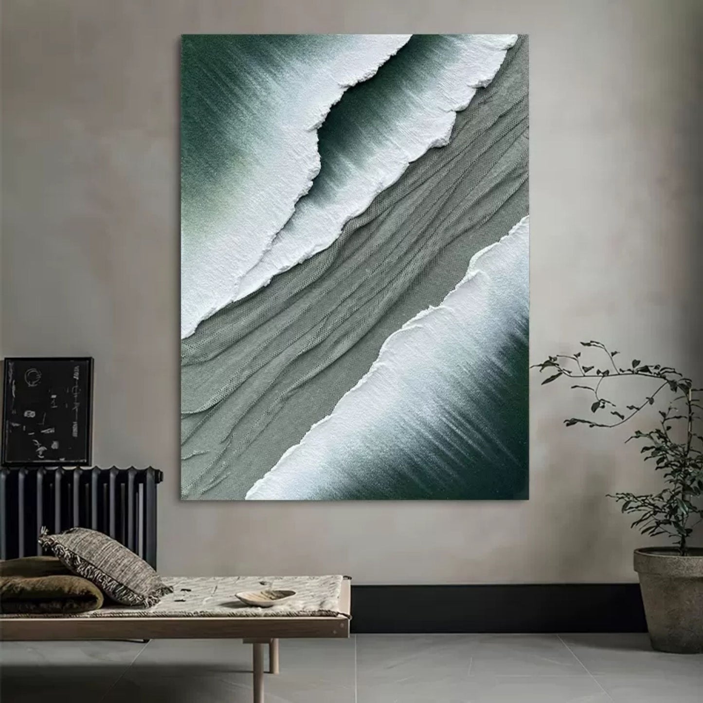 Textured Abstract Ocean Waves Oil Painting for Modern Home Decor