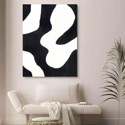 Abstract Black and White Oil Painting for Modern Minimalist Home Decor