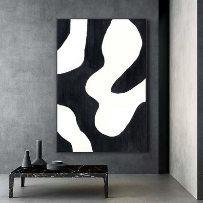 Abstract Black and White Oil Painting for Modern Minimalist Home Decor