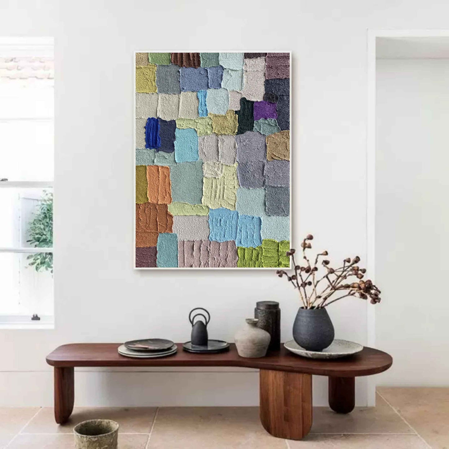 Vibrant Abstract Oil Painting with Textured Color Blocks for Modern Decor