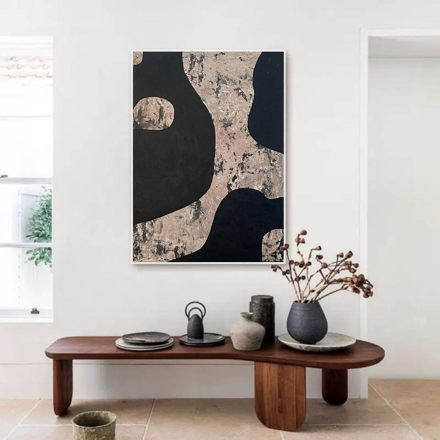 Modern Wabi-Sabi Abstract Oil Painting for Elegant Home Decor