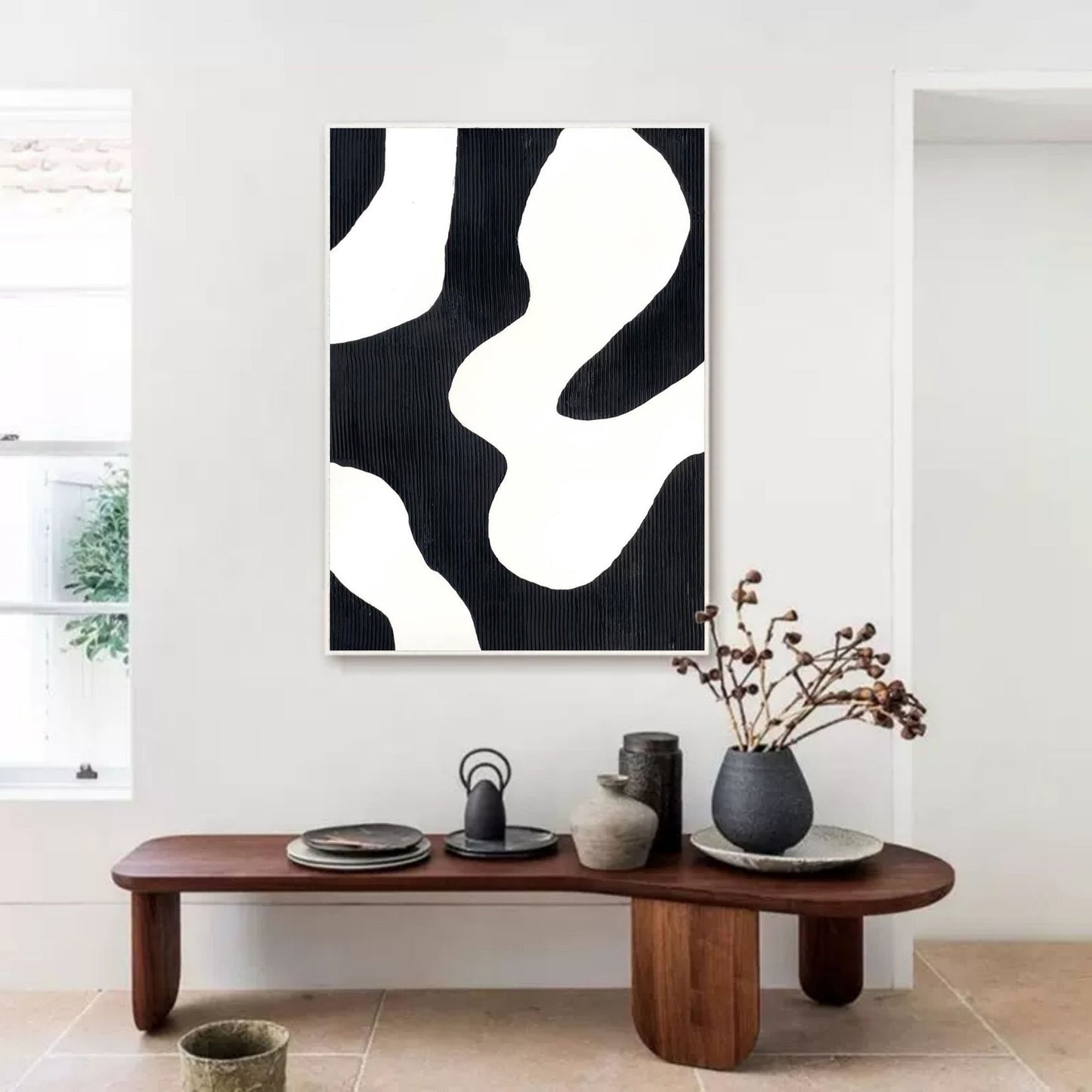 Abstract Black and White Oil Painting for Modern Minimalist Home Decor