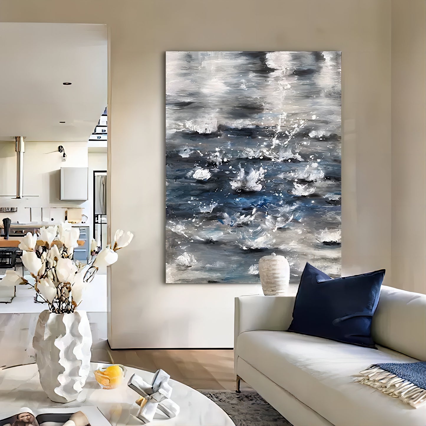 Abstract Water Reflection Oil Painting for Modern Home Decor