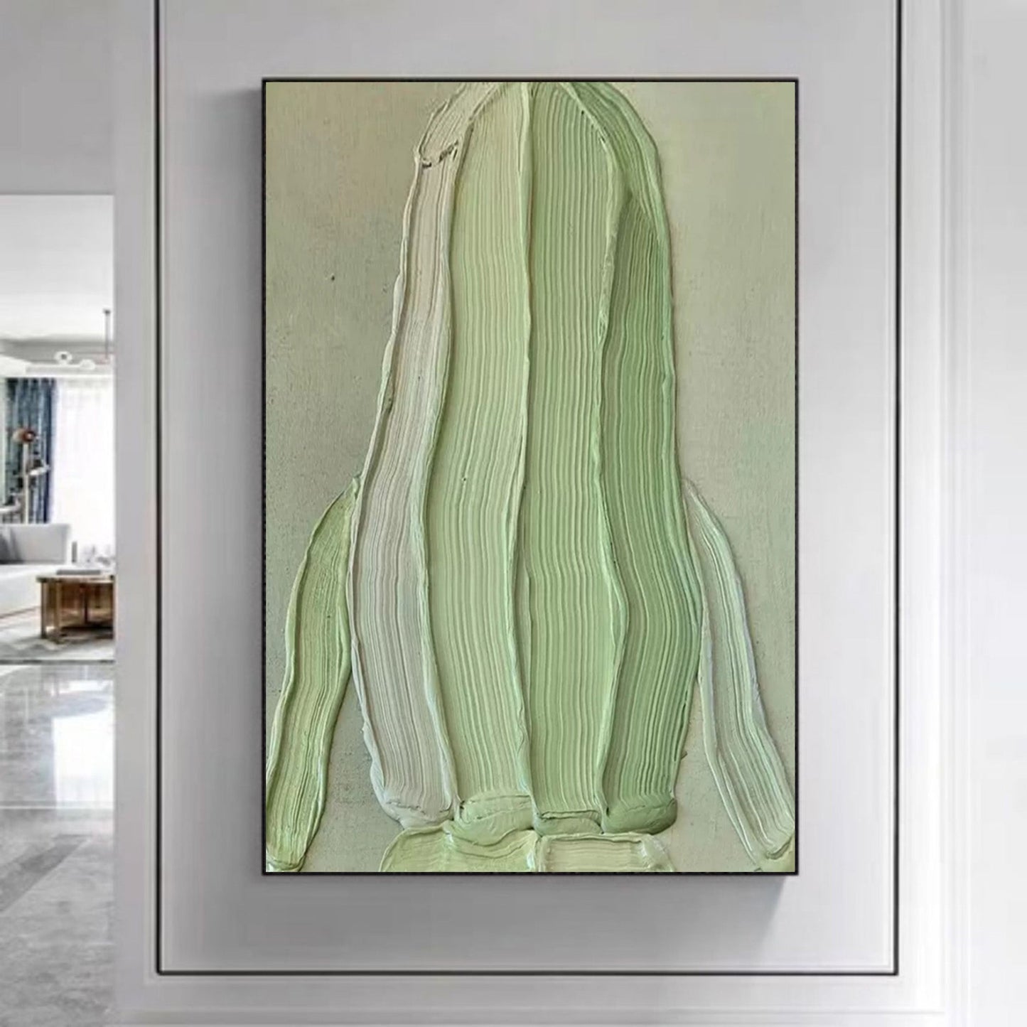 Textured Green Oil Painting - Abstract Modern Art for Home Décor