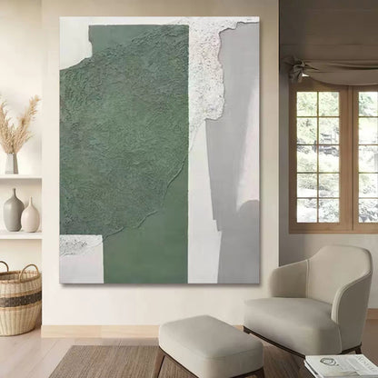 Abstract Green and Gray Oil Painting for Modern Home Decor