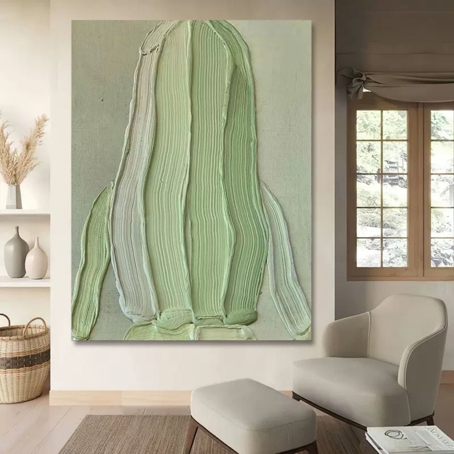 Textured Green Oil Painting - Abstract Modern Art for Home Décor