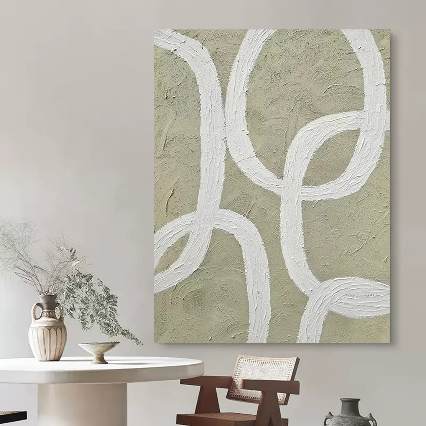 Contemporary Minimalist Line Art Oil Painting for Modern Home Decor