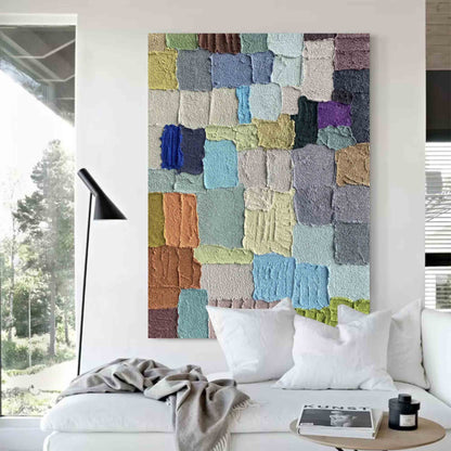 Vibrant Abstract Oil Painting with Textured Color Blocks for Modern Decor