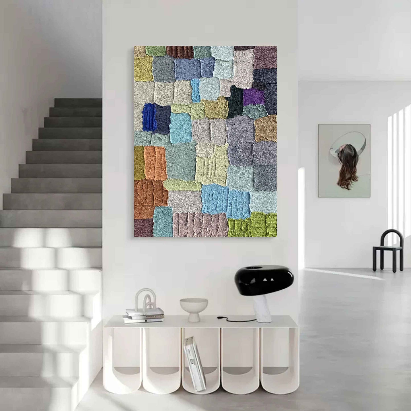 Vibrant Abstract Oil Painting with Textured Color Blocks for Modern Decor