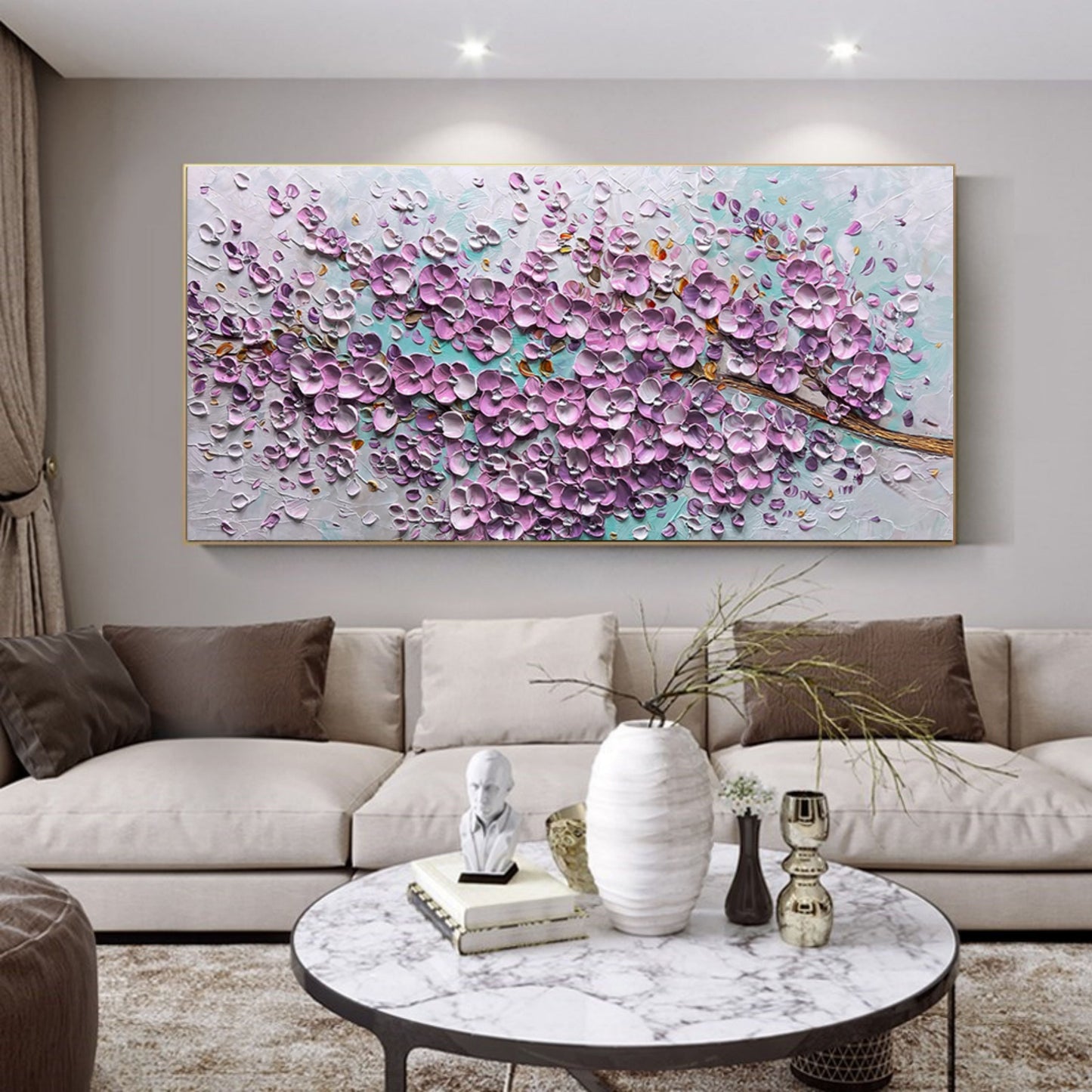Vibrant Floral Oil Painting with Textured Petals and Serene Background