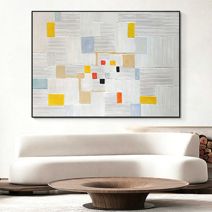 Modern Abstract Oil Painting with Texture and Geometric Shapes for Contemporary Decor