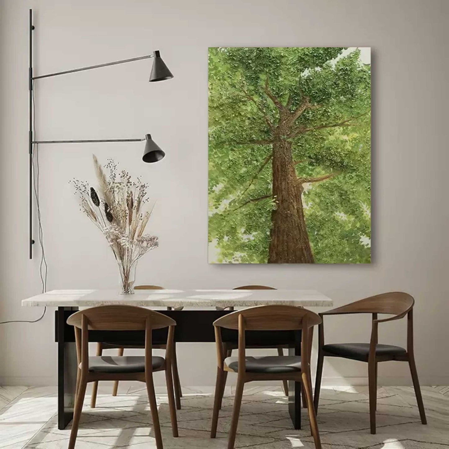 Majestic Green Canopy: Stunning Oil Painting of a Towering Tree