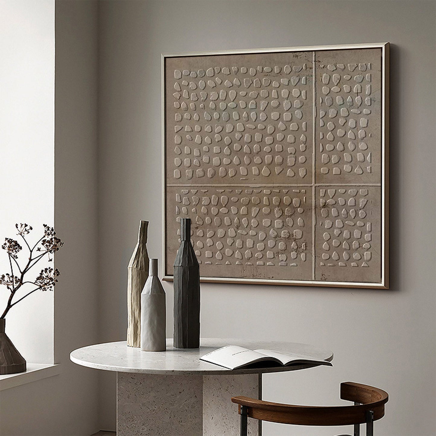 Rustic Wabi-Sabi Oil Painting for Modern Minimalist Home Décor