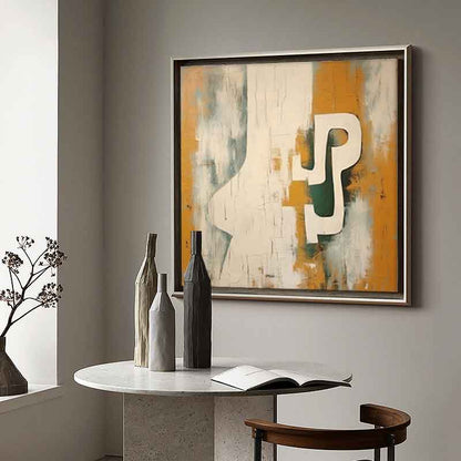 Contemporary Minimalist Oil Painting with Bold Shapes and Earthy Tones