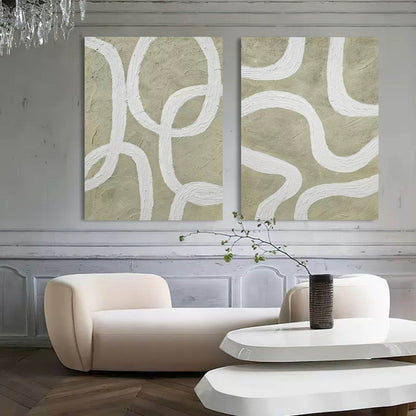 Minimalist Abstract Oil Painting Duo for Modern Home Decor