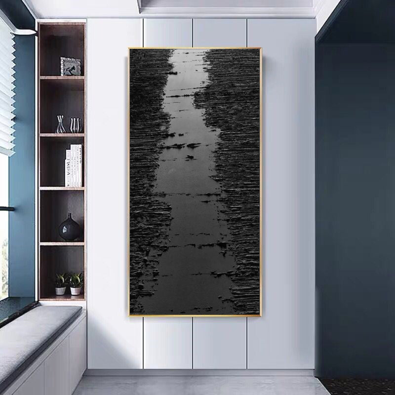 Abstract Black and White Textured Oil Painting for Modern Home Decor