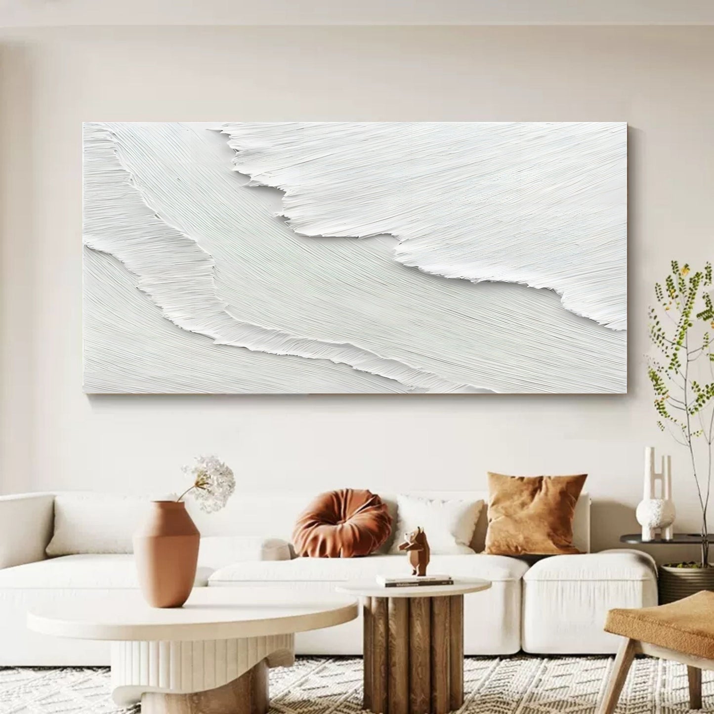 Modern White Textured Oil Painting for Minimalist Home Decor