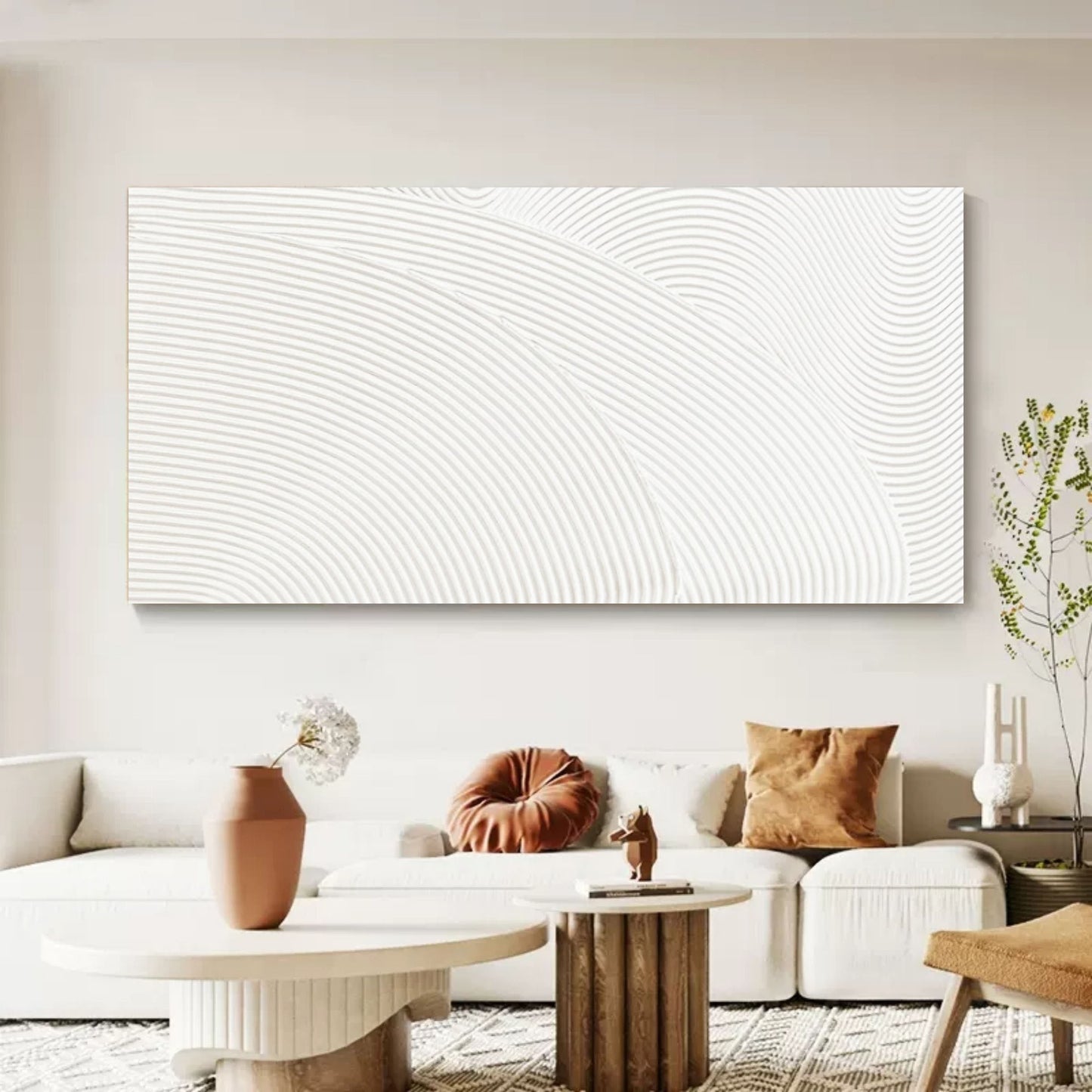 Textured White Abstract Oil Painting for Modern Home Decor