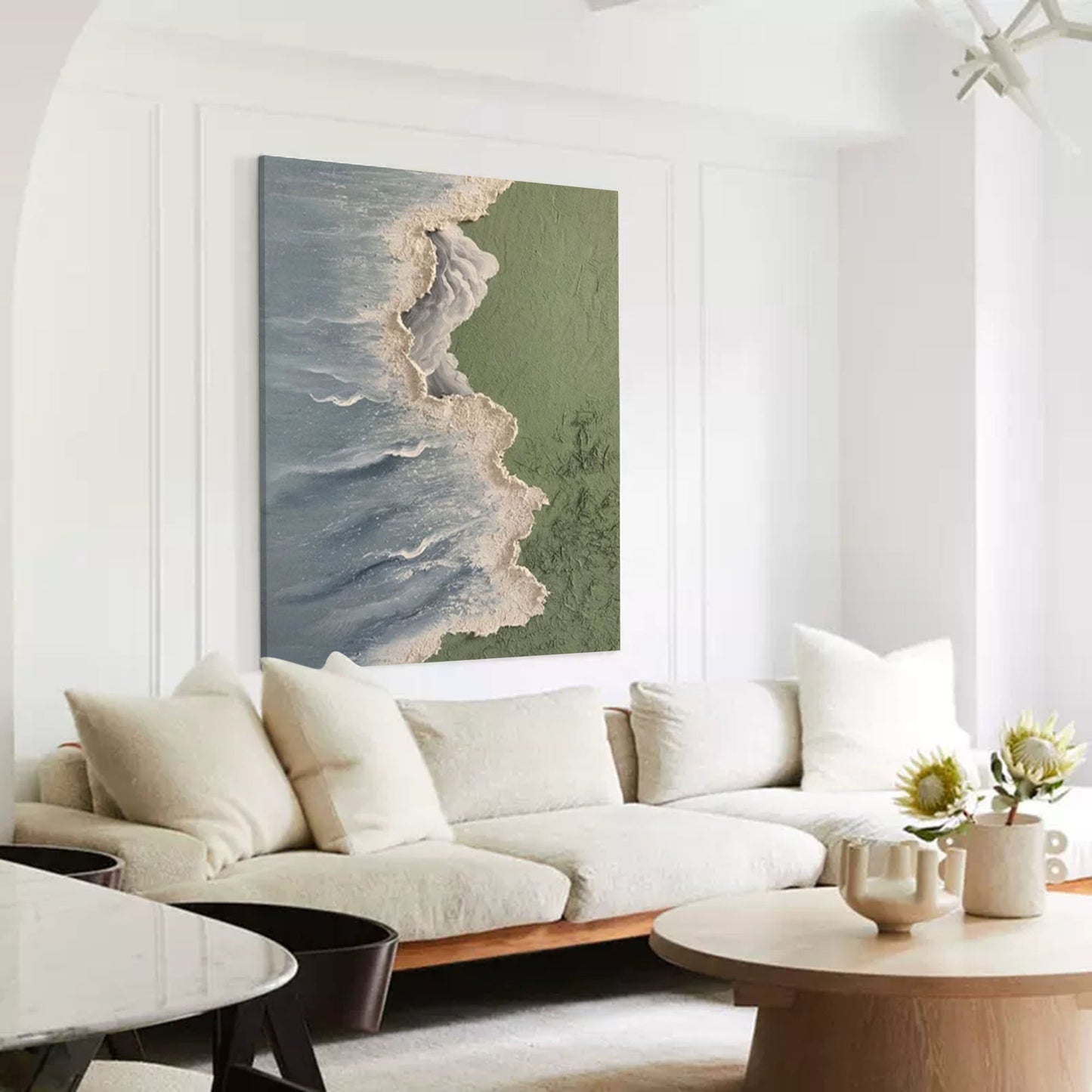 Serene Beach and Ocean Wave Oil Painting for Coastal Home Decor