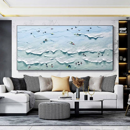 Textured Ocean Wave Oil Painting - Coastal Serenity Art for Home Decor