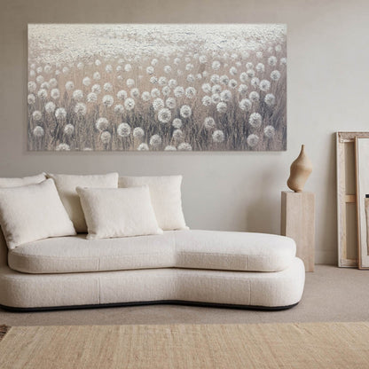 Serene Floral Landscape Oil Painting in Soft Pastels for Modern Décor