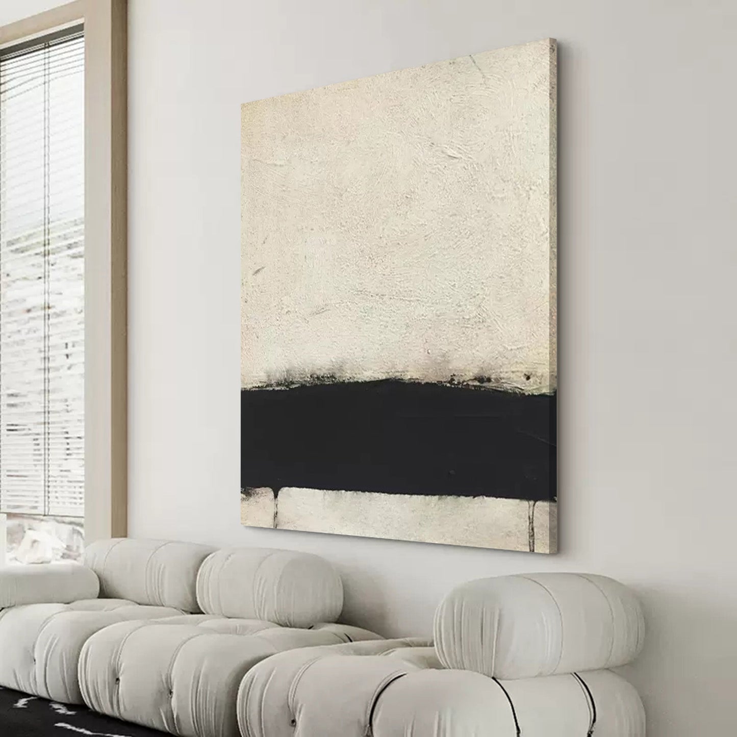 Modern Minimalist Black and White Abstract Oil Painting for Contemporary Decor