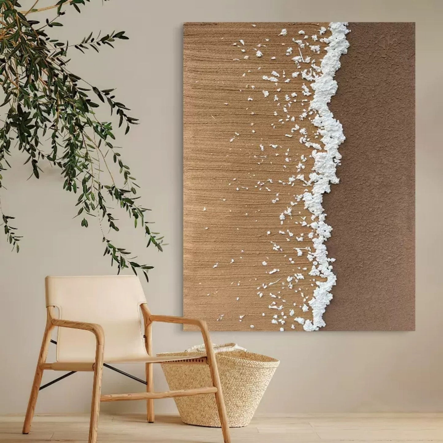 Wabi-Sabi Inspired Abstract Oil Painting for Cozy Home Decor